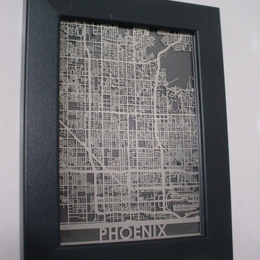 Laser Cut Stainless Steel Map of Phoenix AZ - 5"x7"